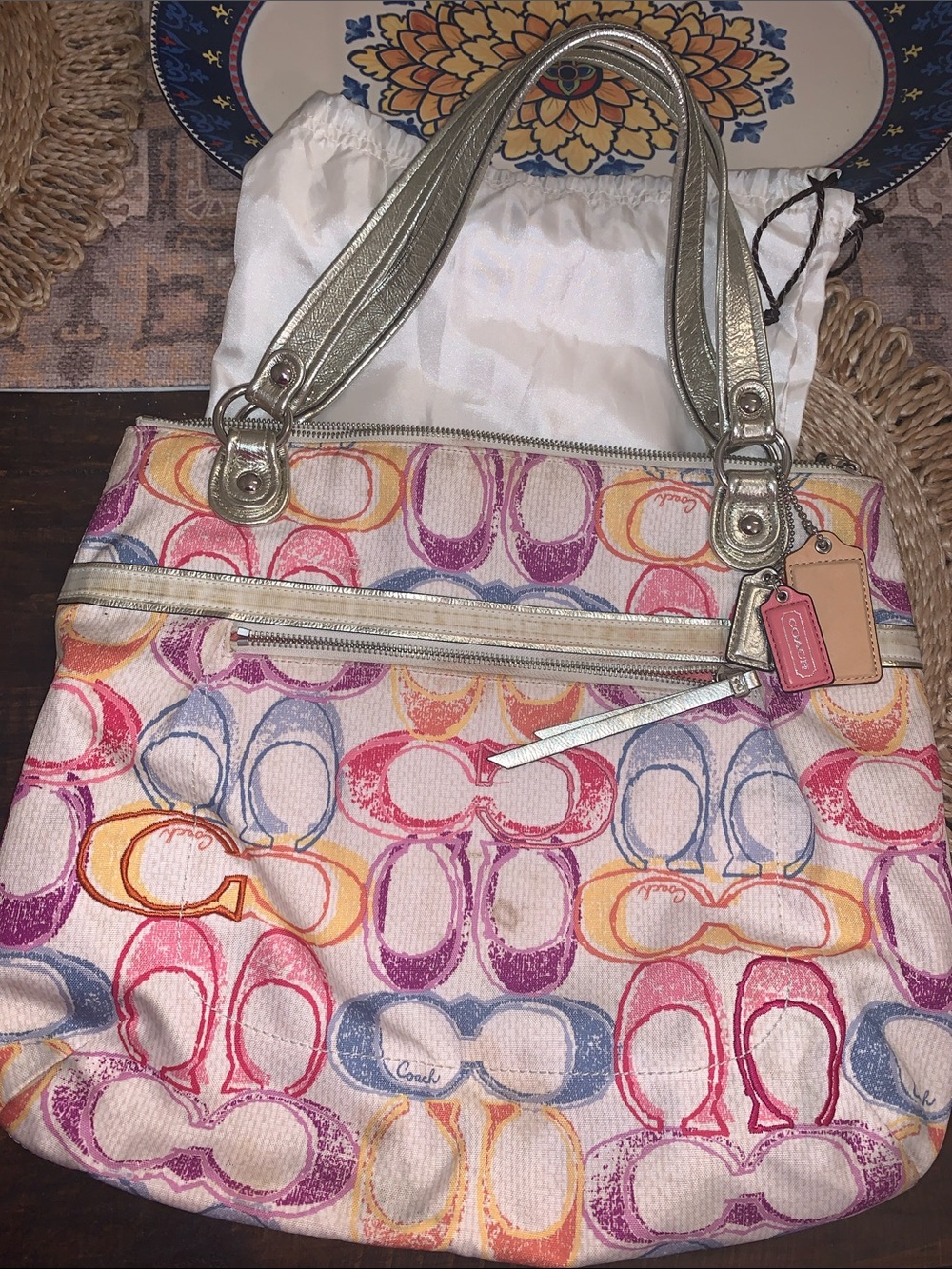 Coach Poppy Dream Multicolor Signature C Tote Bag w Metallic Handles 3 hangtags